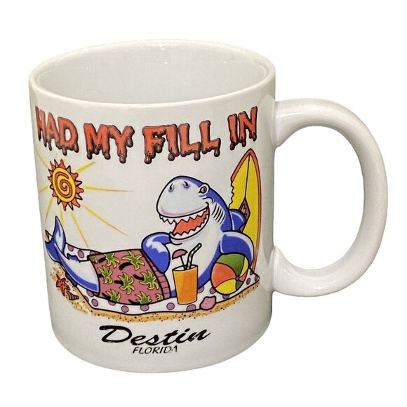 Destin Florida Shark Mug White Travel Souvenir USA Beach Coffee Cup Funny Humor - Picture 1 of 6